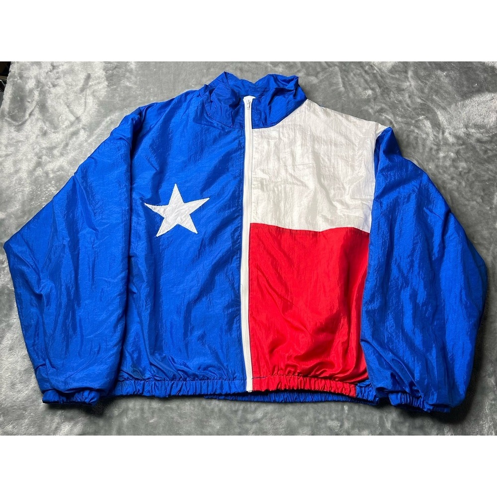 Texas Flag Bomber Jacket Women Size Large Navy Blue Full-Zip USA Crop Fit